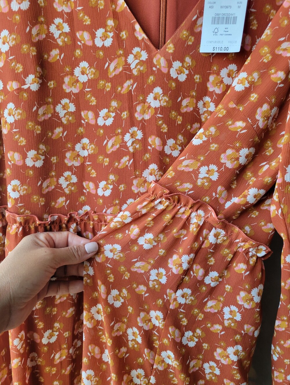 J. Crew Crinkle Midi flounce Women's Orange White Dress Zip Lined MSRP $110 New - Picture 9 of 13
